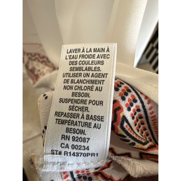 Saks Fifth Avenue RED size L cream southwest print tie neckline long sleeve top - Picture 6 of 7